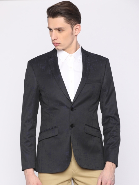 

Park Avenue Navy Self-Design Super Slim Fit Formal Blazer, Navy blue