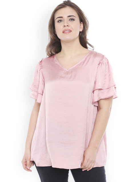 

JUNAROSE Plus Size Women Pink Solid Top