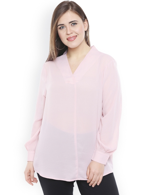 

JUNAROSE Plus Size Women Peach-Coloured Semi-Sheer Shirt Style Top