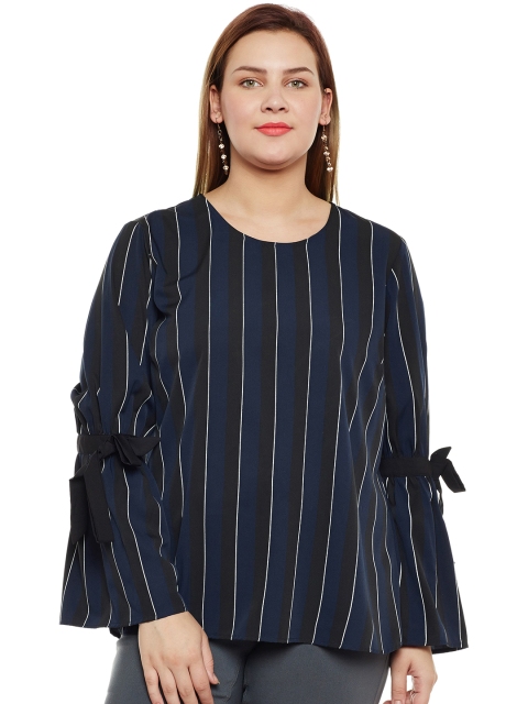 

JUNAROSE Plus Size Women Navy Blue Striped Top