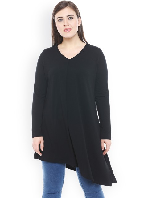 

JUNAROSE Plus Size Women Black Solid High-Low Top