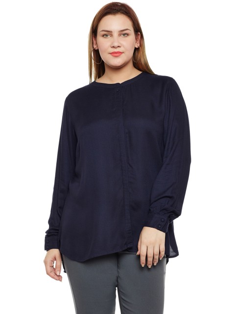 

JUNAROSE Plus Size Women Navy Blue Regular Fit Solid Casual Shirt