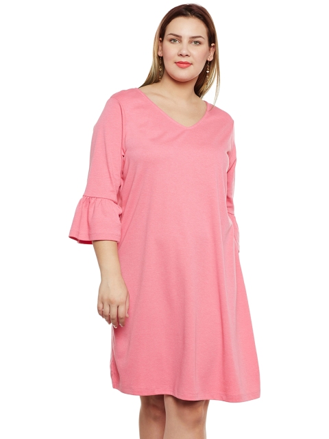 

JUNAROSE Plus Size Women Pink Solid A-Line Dress