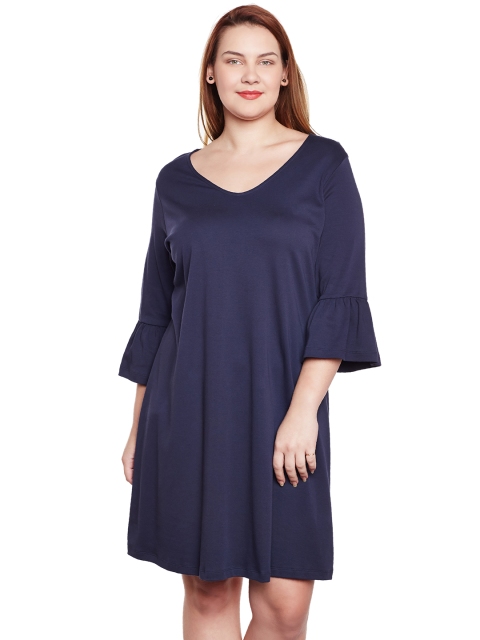 

JUNAROSE Plus Size Women Navy Solid A-Line Dress, Navy blue