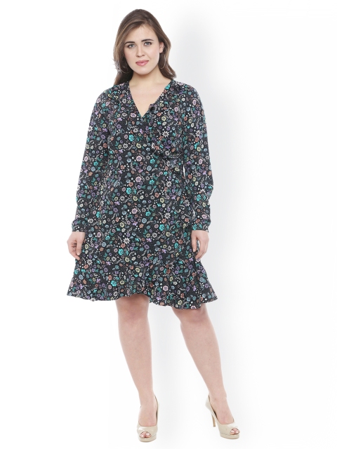 

JUNAROSE Plus Size Women Black Printed Wrap Dress