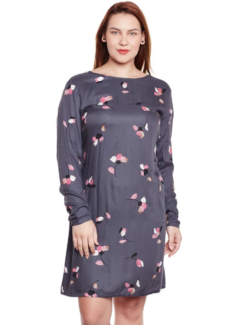 

JUNAROSE Plus Size Women Grey Printed A-Line Dress