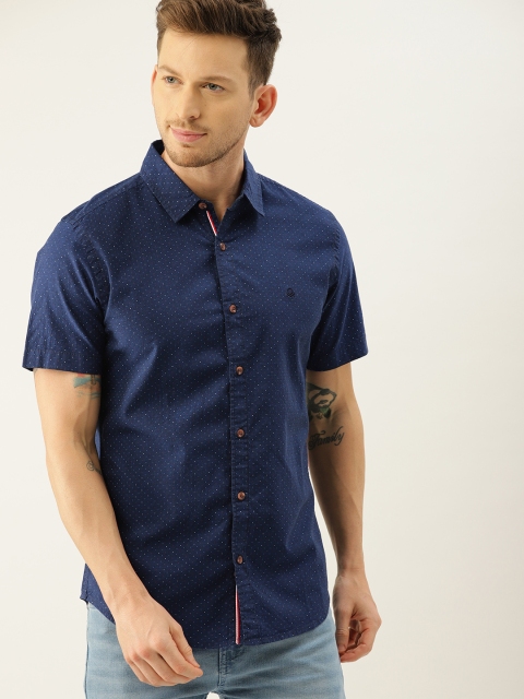 

United Colors of Benetton Men Navy Slim Fit Printed Casual Shirt, Navy blue