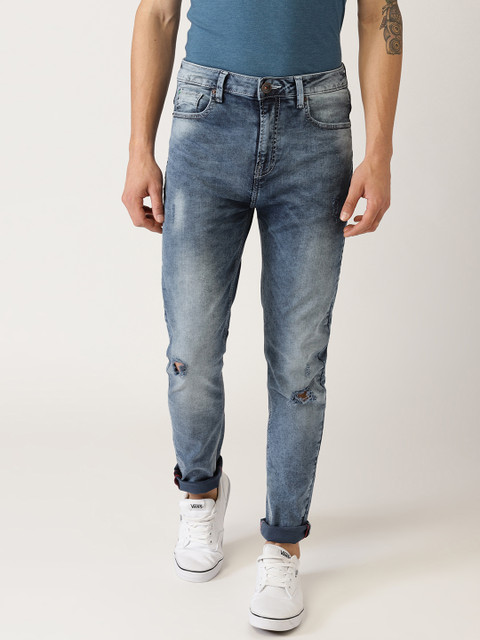 

United Colors of Benetton Men Blue Carrot Fit Mid-Rise Mildly Distressed Stretchable Jeans