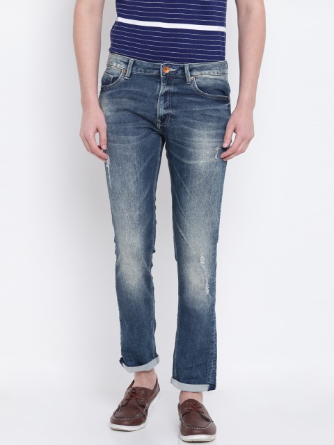 

United Colors of Benetton Men Blue Skinny Fit Mid-Rise Low Distress Stretchable Jeans