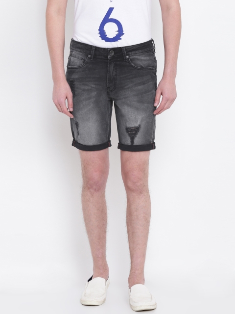 

United Colors of Benetton Men Charcoal Grey Washed Slim Fit Denim Shorts