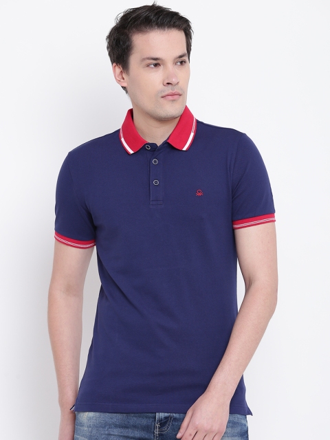 

United Colors of Benetton Men Navy Blue Solid Polo Collar T-shirt