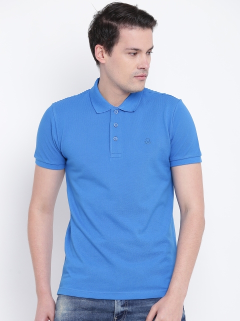 

United Colors of Benetton Men Blue Solid Polo Collar T-shirt