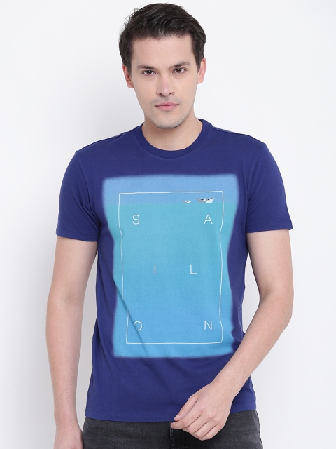 

United Colors of Benetton Men Blue Printed Round Neck T-shirt