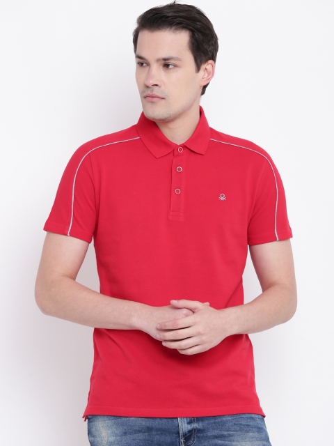 

United Colors of Benetton Men Red Solid Polo Collar T-shirt