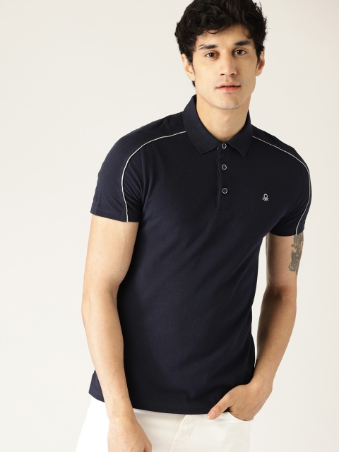 

United Colors of Benetton Men Navy Blue Solid Polo Collar T-shirt