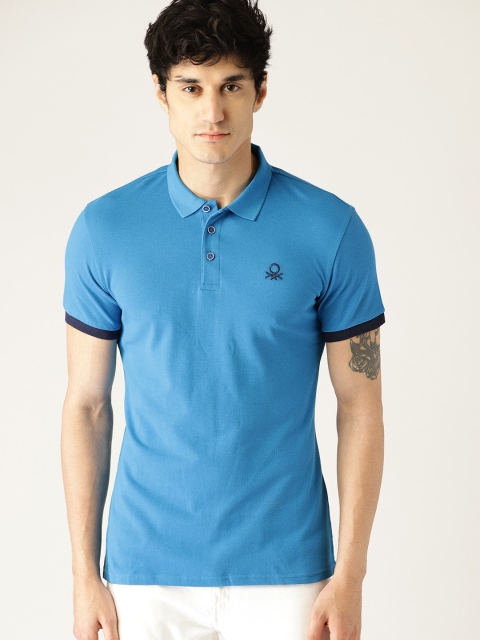 

United Colors of Benetton Men Blue Solid Polo Collar T-shirt