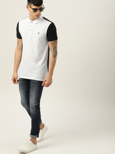 

United Colors of Benetton Men White & Black Solid Polo Collar T-shirt
