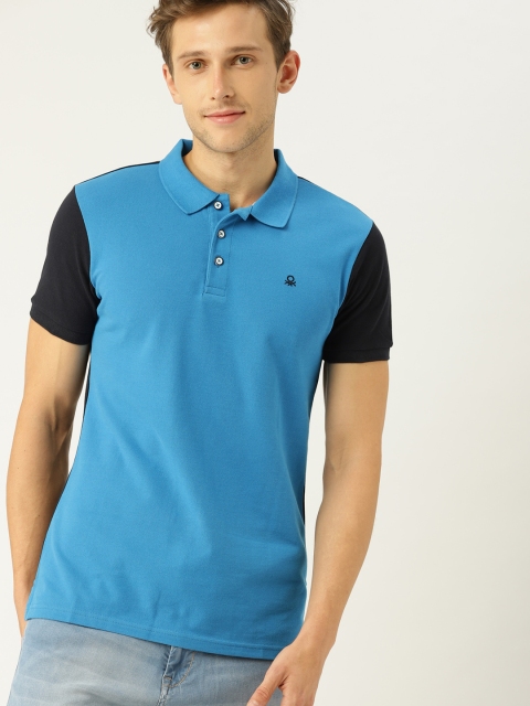 

United Colors of Benetton Men Blue Solid Polo Collar T-shirt