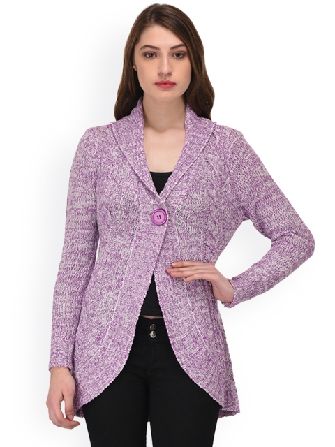 

PURYS Women Mauve Self Design Open Front Shrug