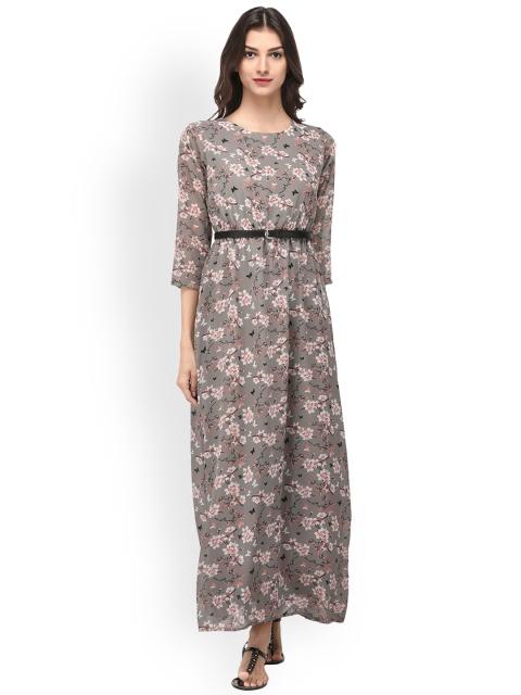 

PURYS Women Grey Printed Fit and Flare Dress