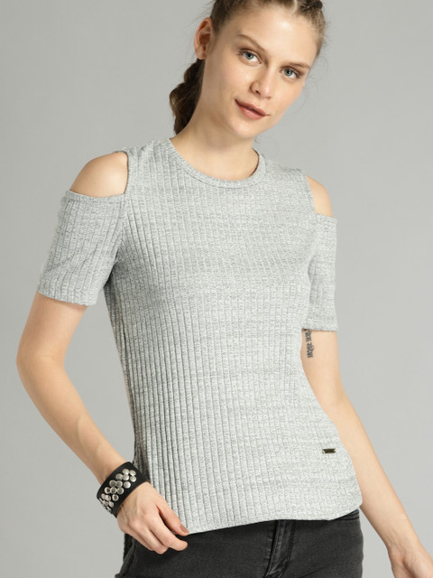 

Roadster Women Grey Self Design Top
