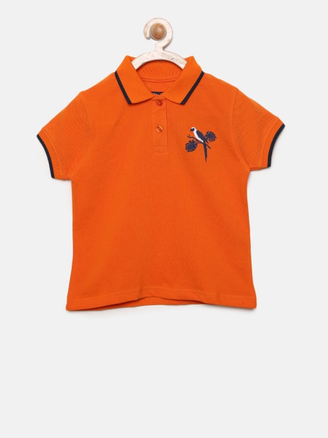 

SCULLERS Girls Orange Solid Polo Collar T-shirt