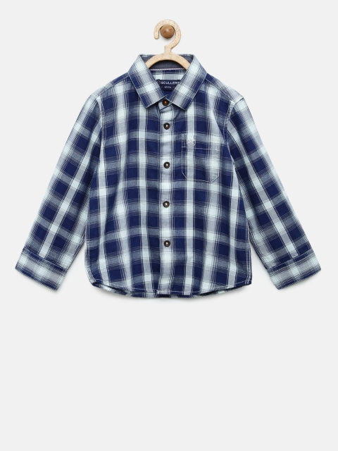 

SCULLERS Boys Navy Blue & White Regular Fit Checked Casual Shirt