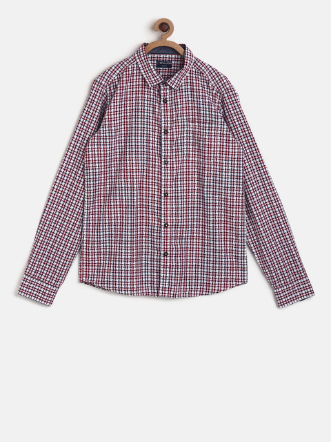 

SCULLERS Boys Multicoloured Regular Fit Checked Shirt, Red