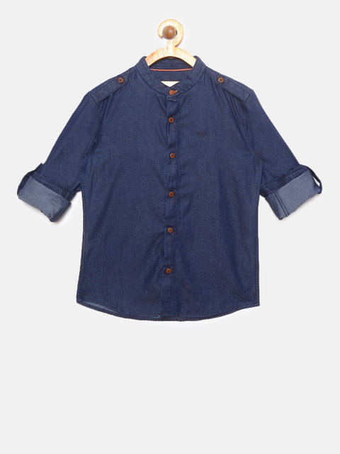 

SCULLERS Boys Blue Regular Fit Solid Casual Denim Shirt