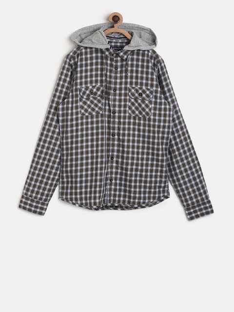 

SCULLERS Boys Brown & Grey Regular Fit Checked Casual Shirt