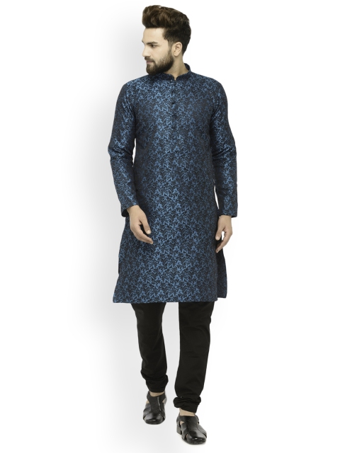 

Jompers Men Green & Black Self Design Kurta with Churidar