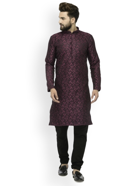 

Jompers Men Purple & Black Self Design Kurta with Churidar