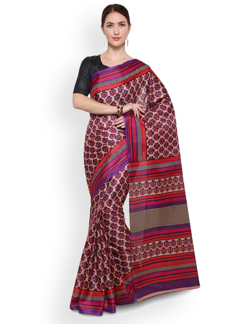 

Saree mall Purple & Beige Art Silk Printed Bhagalpuri Saree