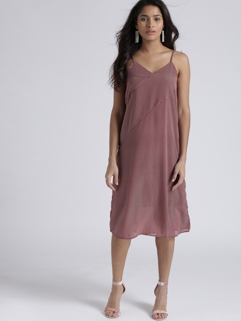 

Chemistry Women Burgundy Striped A-Line Dress