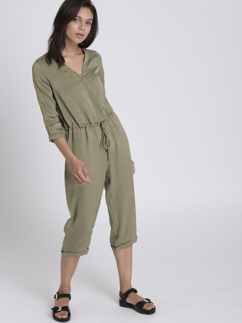 

Chemistry Olive Green Solid Capri Jumpsuit