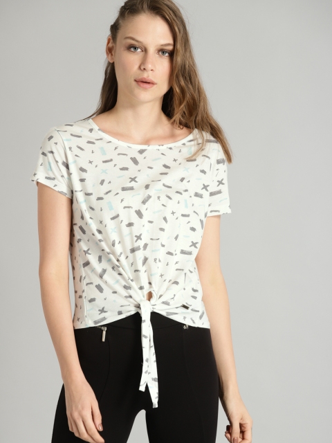 

Roadster Women White Printed Pure Cotton Top