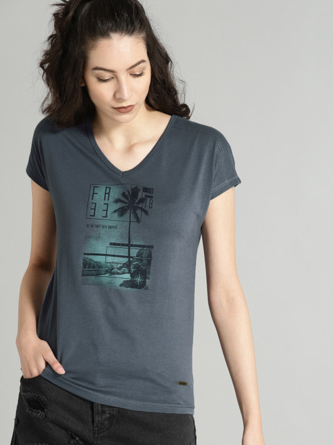 

Roadster Women Blue Printed Top