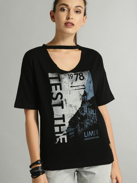 

Roadster Women Black Printed High-Low Top