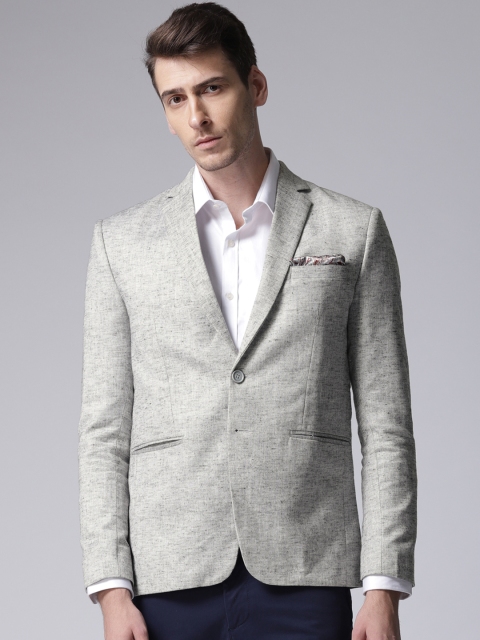 

True Blue Men Grey Slim Fit Single-Breasted Smart Casual Blazer