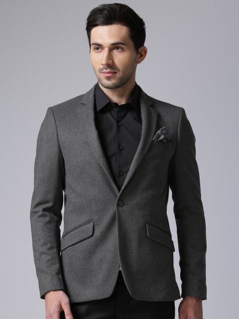 

True Blue Men Grey Slim Fit Single-Breasted Formal Blazer