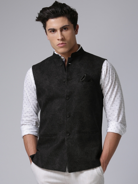 

True Blue Charcoal Grey Self-Design Nehru Jacket