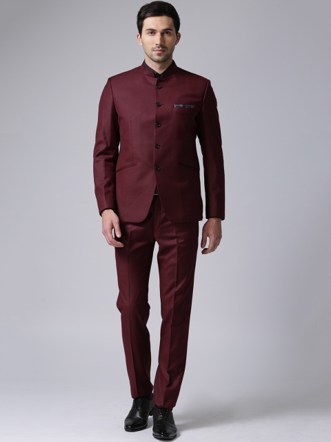 

True Blue Men Maroon Solid Single Breasted Regular Fit Ethnic Bandhgala Suit