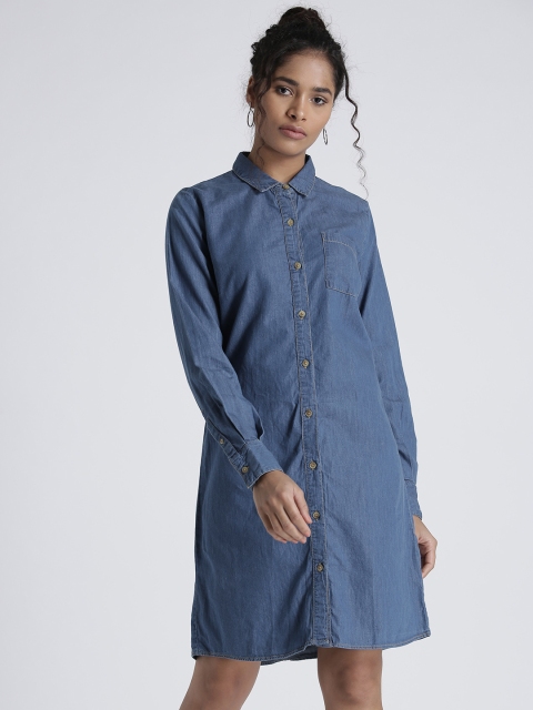 

Splash Women Blue Solid Chambray Shirt Dress