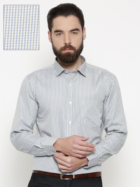 

RG DESIGNERS Men White & Blue Slim Fit Checked Formal Shirt