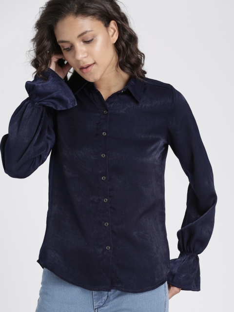 

Chemistry Women Navy Blue Regular Fit Solid Casual Shirt