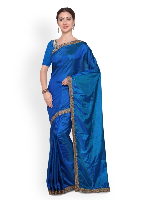 

Saree mall Turquoise Blue Embellished Silk Blend Saree