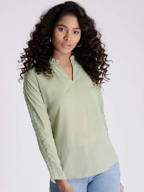 

Chemistry Women Olive Green Lace Detail Top