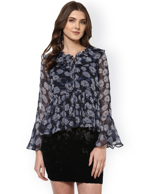 

WoowZerz Women Navy Blue Printed Top