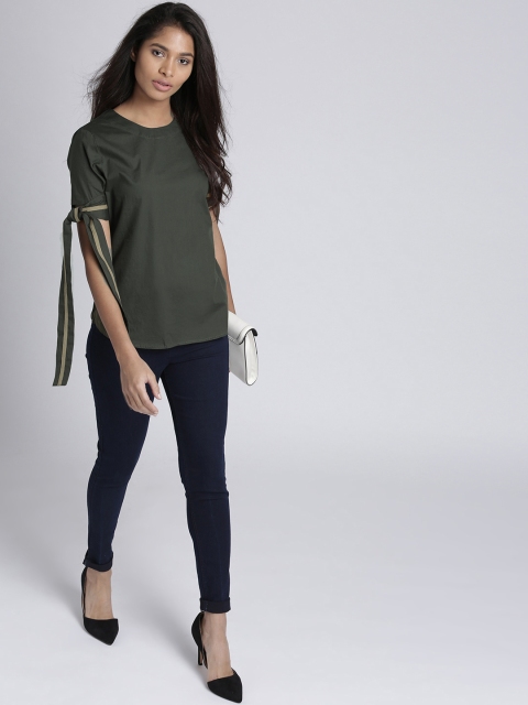 

Chemistry Women Olive Green Solid Pure Cotton Top