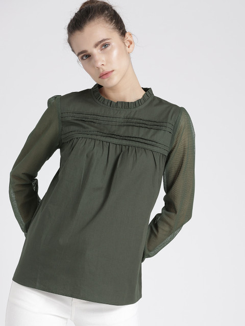 

Chemistry Women Olive Green Solid Pure Cotton Top